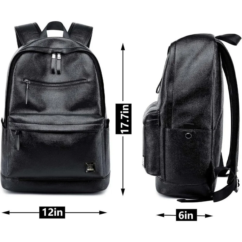 ✨Men Black Leather Laptop Backpack School College Bookbag Casual Travel Daypack